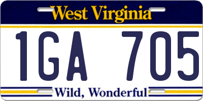 WV license plate 1GA705