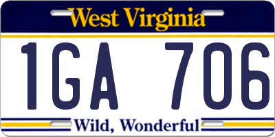 WV license plate 1GA706