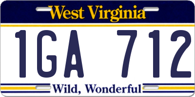 WV license plate 1GA712
