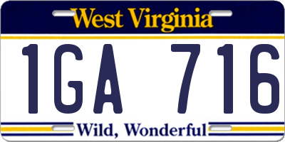 WV license plate 1GA716