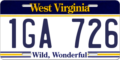 WV license plate 1GA726