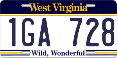 WV license plate 1GA728