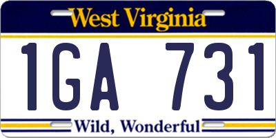 WV license plate 1GA731