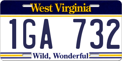 WV license plate 1GA732