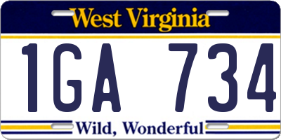WV license plate 1GA734