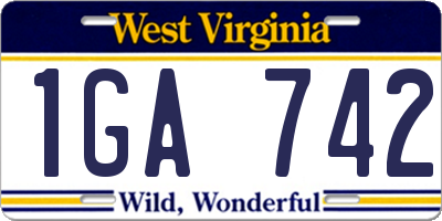 WV license plate 1GA742