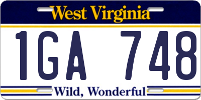 WV license plate 1GA748