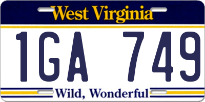 WV license plate 1GA749