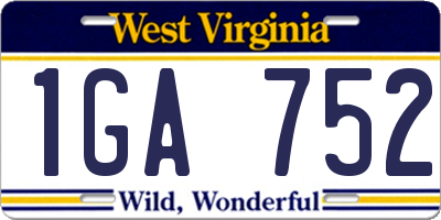 WV license plate 1GA752