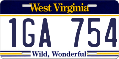 WV license plate 1GA754