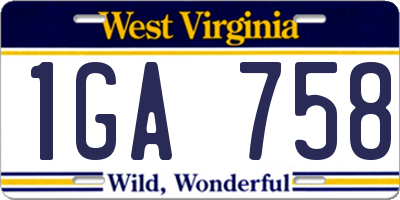 WV license plate 1GA758