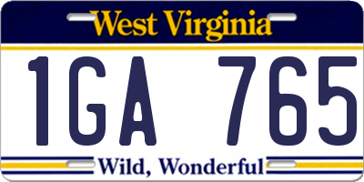 WV license plate 1GA765