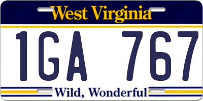 WV license plate 1GA767