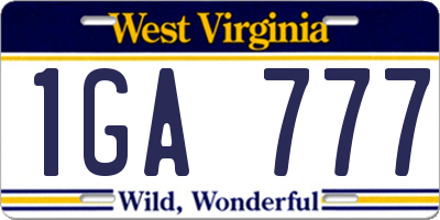 WV license plate 1GA777