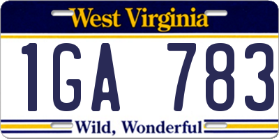 WV license plate 1GA783