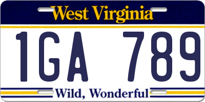 WV license plate 1GA789
