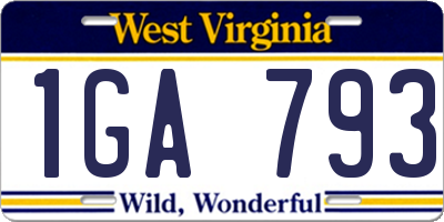 WV license plate 1GA793