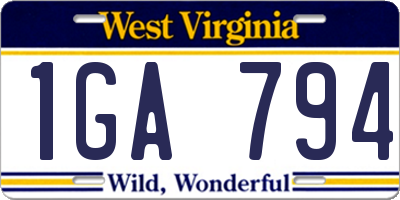 WV license plate 1GA794