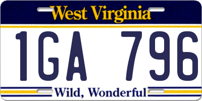 WV license plate 1GA796