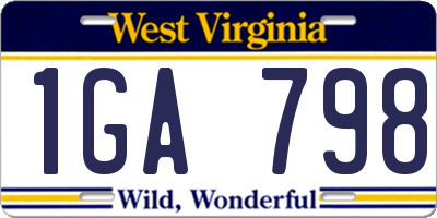 WV license plate 1GA798