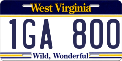 WV license plate 1GA800