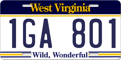WV license plate 1GA801