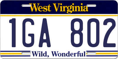 WV license plate 1GA802