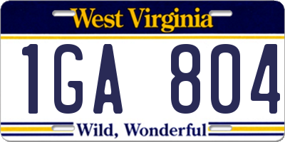 WV license plate 1GA804