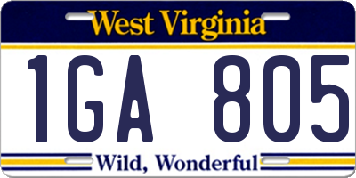 WV license plate 1GA805
