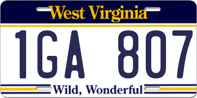 WV license plate 1GA807