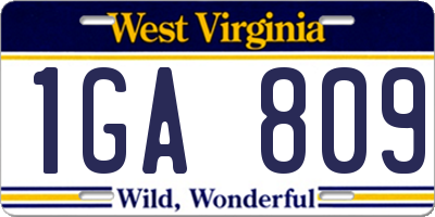 WV license plate 1GA809