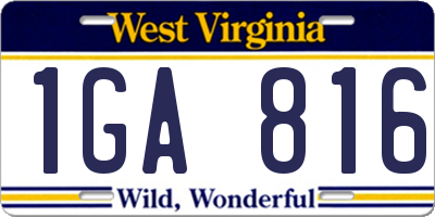 WV license plate 1GA816