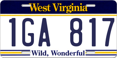 WV license plate 1GA817