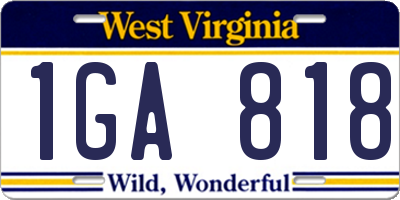 WV license plate 1GA818