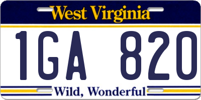 WV license plate 1GA820