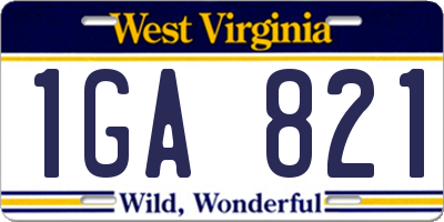 WV license plate 1GA821