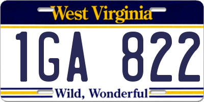 WV license plate 1GA822