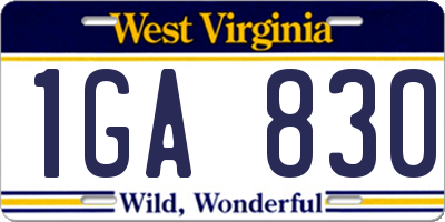 WV license plate 1GA830