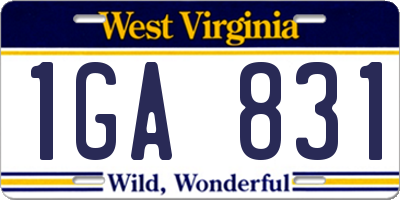 WV license plate 1GA831