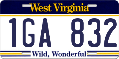 WV license plate 1GA832