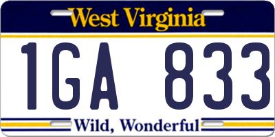 WV license plate 1GA833