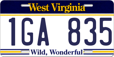 WV license plate 1GA835