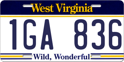 WV license plate 1GA836