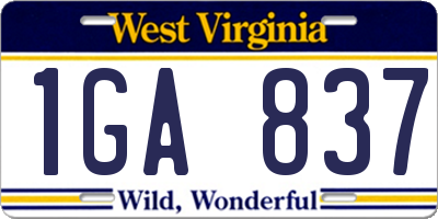 WV license plate 1GA837