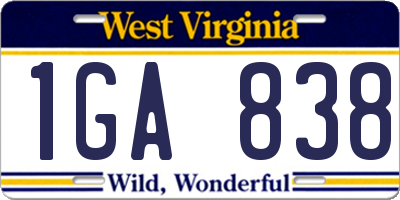 WV license plate 1GA838