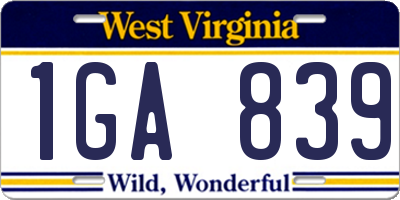 WV license plate 1GA839
