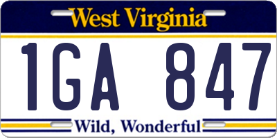 WV license plate 1GA847