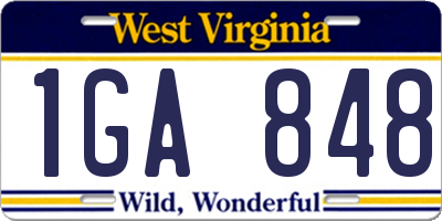 WV license plate 1GA848