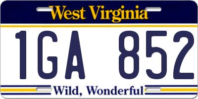 WV license plate 1GA852
