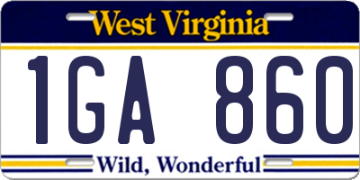 WV license plate 1GA860